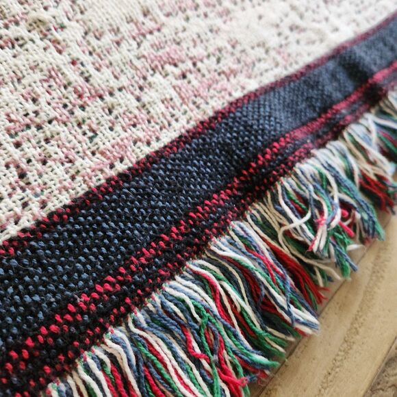 Christmas Sledding Children Woven Victorian Tapestry Throw W/Fringe 68"x49" Gift - Picture 6 of 13